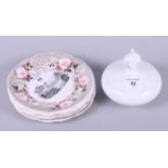 A Vienna porcelain powder bowl and cover, and a set of five Villeroy & Boch landscape decorated