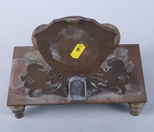 A bronze desk inkstand, inscribed SS Arracan 1914, 8" wide - Image 4 of 5