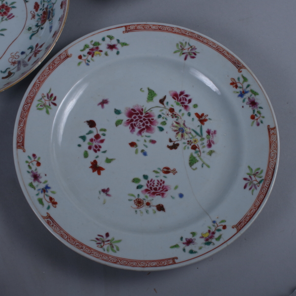 A pair of 19th century lobed dishes, with famille rose floral decoration, and four 19th century - Image 4 of 13