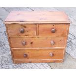 A waxed pine chest of two short and two long drawers, 36" wide, a box seat commode stool with liner,