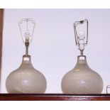 A pair of frosted glass bulbous table lamps, 18" high