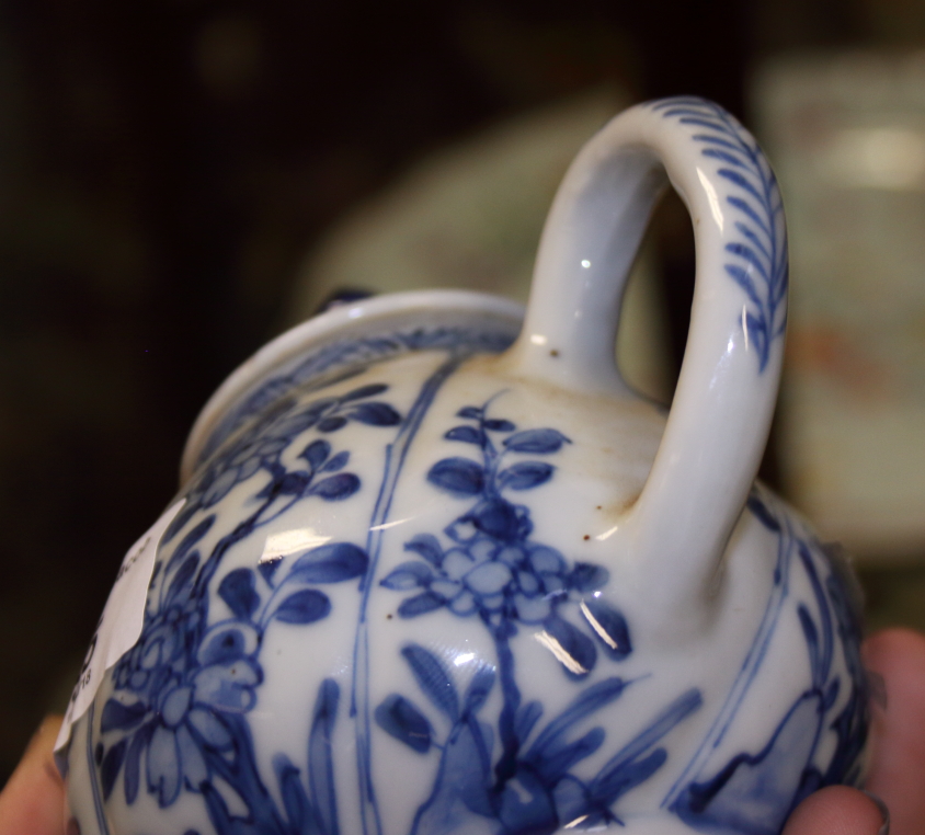 A Chinese porcelain blue and white landscape decorated stem cup, 4 1/2" high, a Kangxi vase, 3 1/ - Image 18 of 21