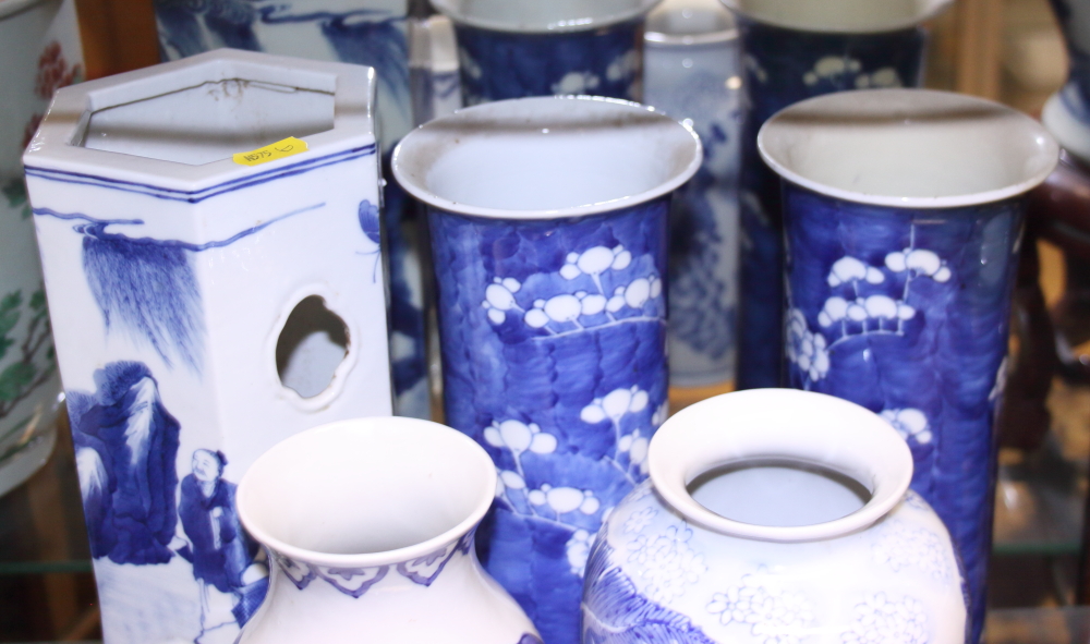 A pair of Chinese porcelain blue and white prunus decorated cylinder vases, 10" high, a floral - Image 2 of 23