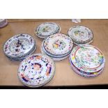 A collection of 19th century English pottery dinner plates with chinoiserie decoration (damages)