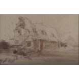 Tom Coates PPS PPRBA RWS ROI: pen, ink and wash, "Tumbledown Cottages near Watlington", 14" x 21 3/