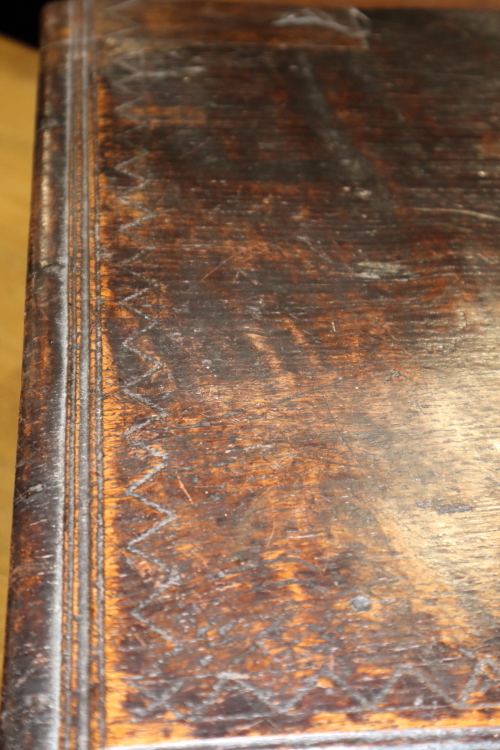 A late 18th century carved oak bible box with thistle decoration, 24 1/2" wide - Image 5 of 6