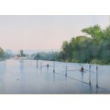 Robert Lobley: watercolours, The Course Henley, 9" x 13 3/4", in ebonised frame