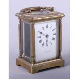 A Mappin & Webb brass cased carriage clock with enamel dial, 4 1/4" high