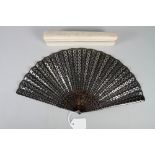 A J Duvelleroy early 20th century tortoiseshell and sequin fan, 9 1/2" long, in original box