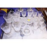 Four Waterford cut glass brandy balloons and other cut glass table glass