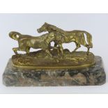 A gilt bronze figurine of two horses aft