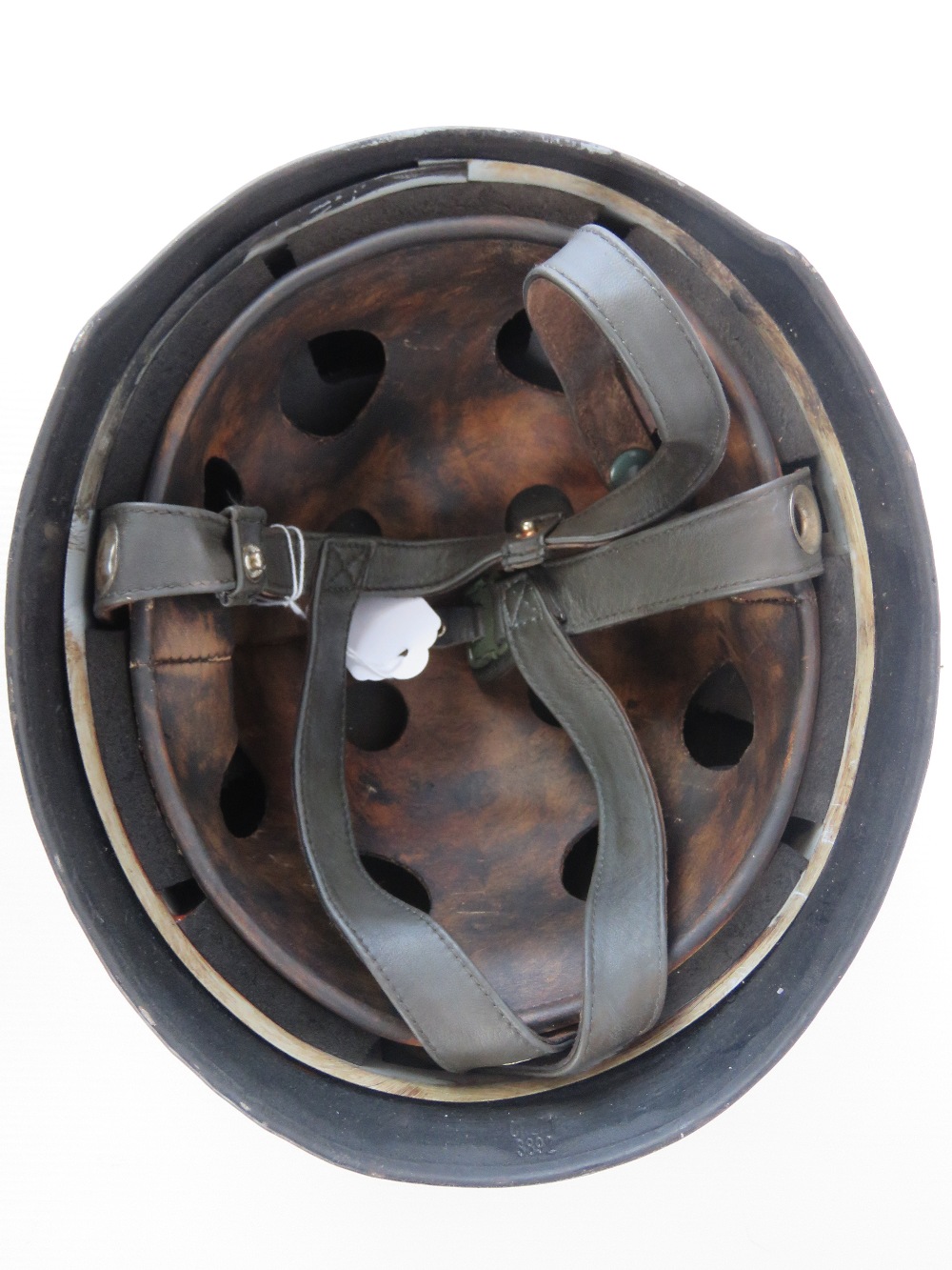 A WWII German Luftwaffe Paratrooper helmet, later painted having applied decal, - Image 3 of 3