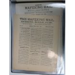 An A3 folio of Seige of Mafeking Mail newspapers, original papers in good condition. Eighteen items.