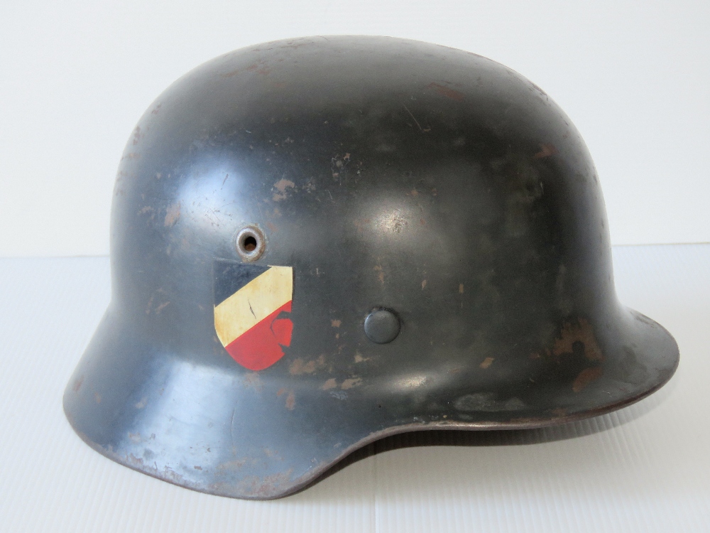 A WWII German RAD Party helmet, later painted having applied double decal, - Image 2 of 3