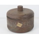 A 1936 Berlin Olympics turned wooden trinket box, complete with lid and original label to base,