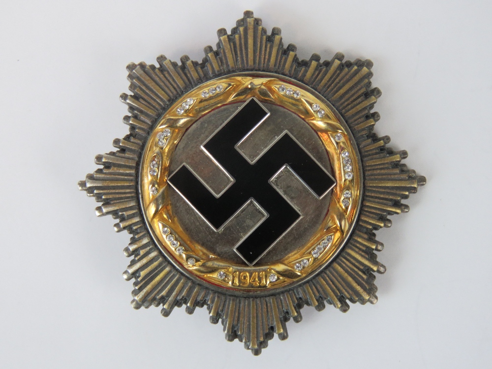A good replica WWII German 'Diamond Gold' Cross, stamped 800, one paste stone deficient, - Image 2 of 4