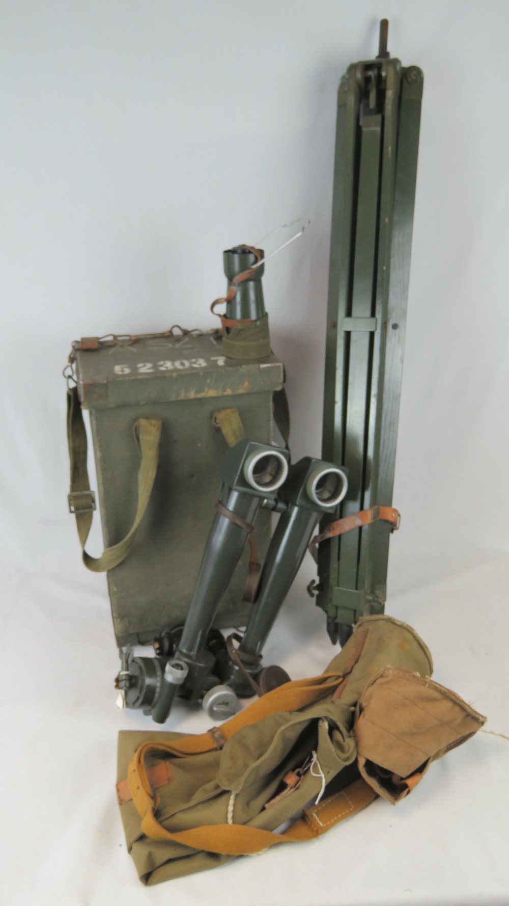 A Soviet Cold War era Artillery 'Bunny Ears' spotting scope and tri-pod.