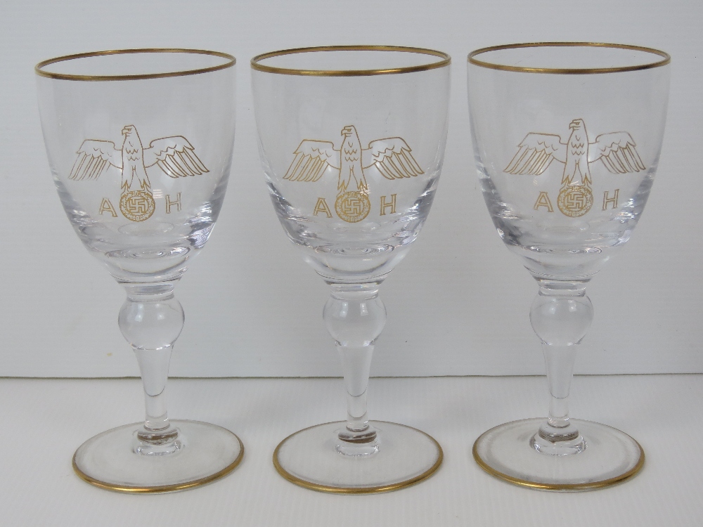 Three rare heavy glass wine goblets with