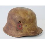 A good replica WWI police helmet complete with leather liner and two decals.