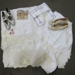 Two pairs of vintage ladies shoes, two Christening gowns,
