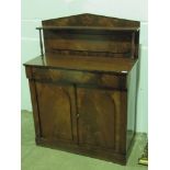 A Victorian mahogany architectural two door short chiffoneer with draw over and pedimental top,
