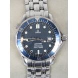 An Omega Seamaster Chronometer stainless steel 300m blue wave automatic wristwatch,