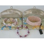 Two coloured pearl bracelets by Honora, complete with original pouches,
