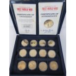 A set of Westminster Mint WWI commemorative coins, with case and certificate.