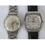 A gents steel Omega Seamaster automatic day/date watch together with an another a/f mechanical wind