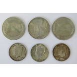 USA One Dollar 1922, and three Half Dollars, 1964 (2), and 1967,