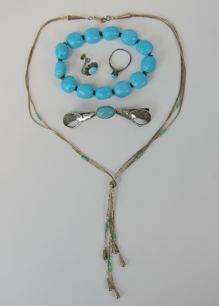 A silver Native American bolo style necklace,