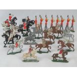 A collection of vintage and amateur painted lead soldier and hunt figures; a/f.