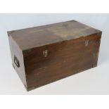 A wooden box with copper corner bracing, complete with end carry handles, 61 x 36 x 30cm.