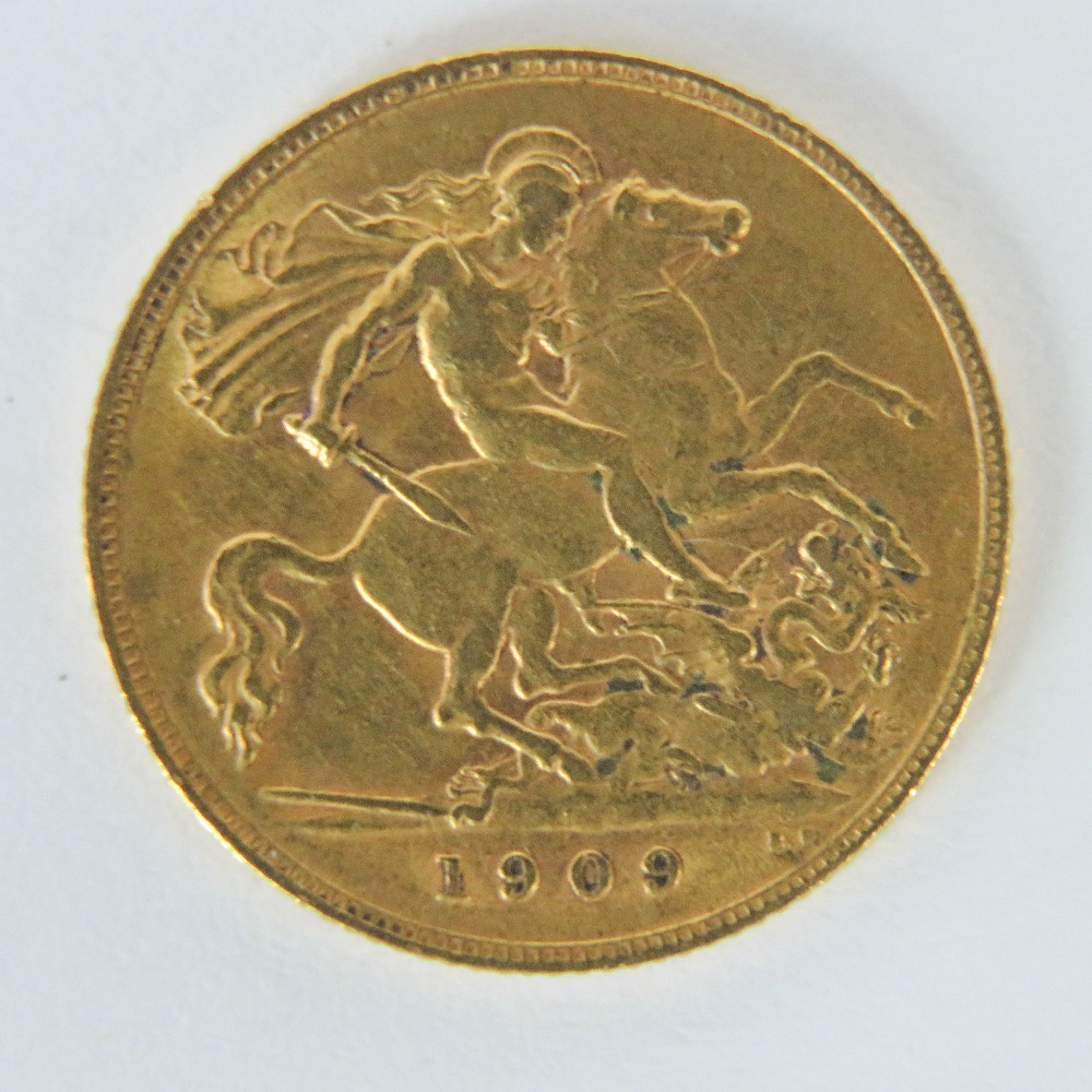 A 22ct gold half sovereign, Edward VII 1909, - Image 2 of 2