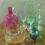 A quantity of assorted glassware including amber Wedgwood bowl, cranberry glass jug,