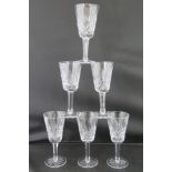 A set of six Waterford crystal sherry glasses, each marked Waterford to base and standing 13.