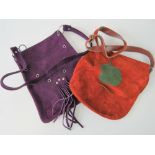 Two vintage suede ladies handbags c 1970s, each with shoulder strap.