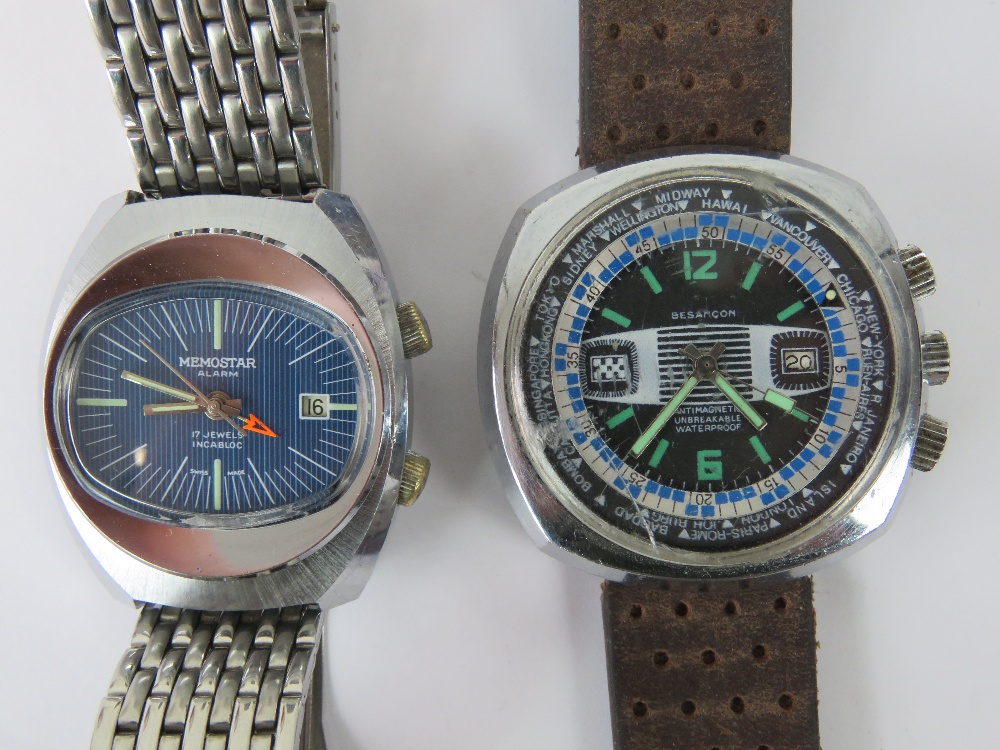 A 1970's Memostar Gents mechanical alarm watch on steel bracelet by Sicura,