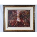 Two abstract mixed media contemporary framed paintings by Janet Rogers,