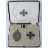 A WWI German Pilots Award in presentation case including badge and Iron Cross.
