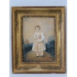 A delightful late 18th/early 19th century watercolour heightened with chalk depicting a young girl