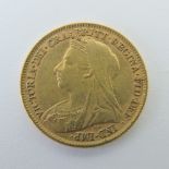 A 22ct gold half sovereign, Victoria 1899,