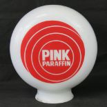 A vintage original glass advertising petrol pump globe for Pink Paraffin,