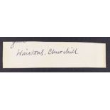 Winston Churchill cut signature, 13cm x 3cm. SIA.