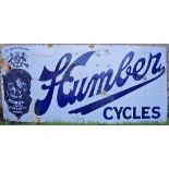 A rare Humber Cycles enamel sign, dating from the 1920's, 125 x 57.5cm. SIA.