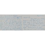 Letter from Charmian Biggs to Ronnie signed by her, 30cm x 10cm. SIA.