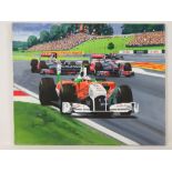 Acrylic on canvas; Paul Di Resta and others by Simon Ward, signed and dated 2001, 61cm x 76cm.