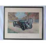 Colour print; 'Black Label Bentley' by Gerald Coulson, within glazed frame, 97 x 80cm.