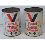Two tins of Valvoline Motor Racing oil, circa 1967, reputedly a gift from Bruce McLaren.