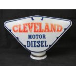 A vintage original glass advertising petrol pump globe for Cleveland Motor Diesel, approx 64cm wide.